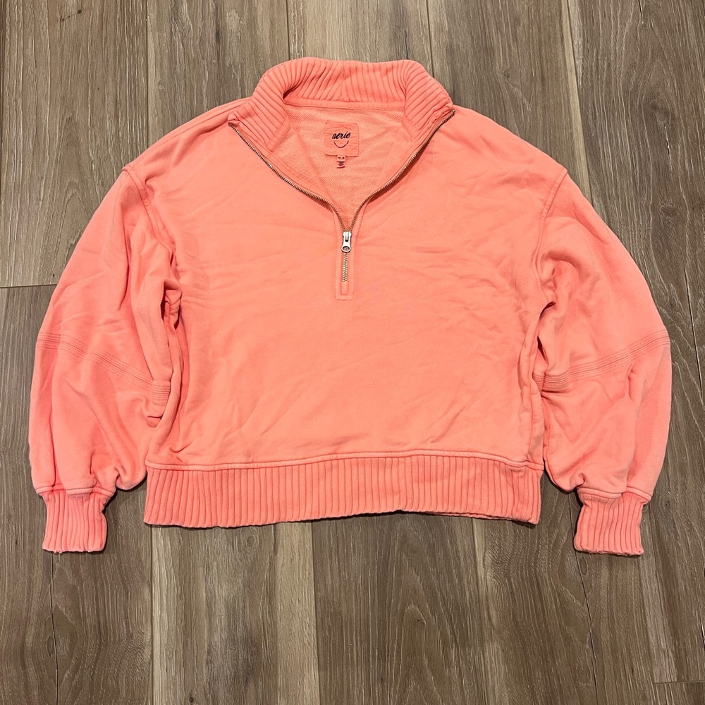 Aerie Coral Half-Zip Sweatshirt XS